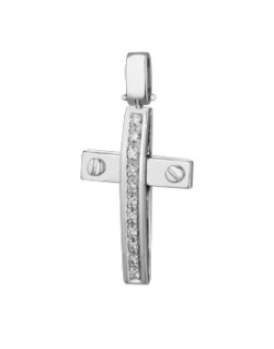 PENDENTE CROCE IN ORO BIANCO 18 K CON DIAMANTI NATURALI E VVS