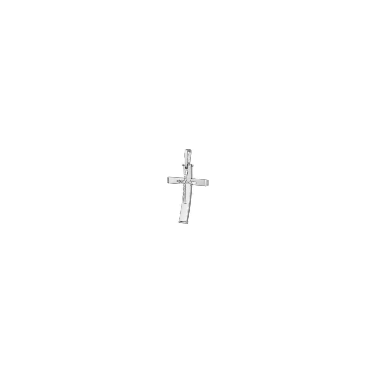 PENDENTE CROCE IN ORO BIANCO 18 K CON DIAMANTI NATURALI E VVS