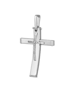 PENDENTE CROCE IN ORO BIANCO 18 K CON DIAMANTI NATURALI E VVS