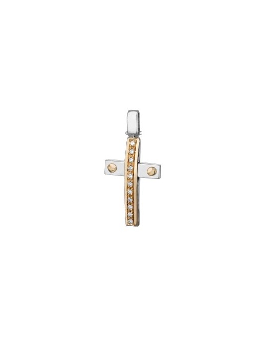 PENDENTE CROCE IN ORO BIANCO 18 K CON DIAMANTI NATURALI E VVS