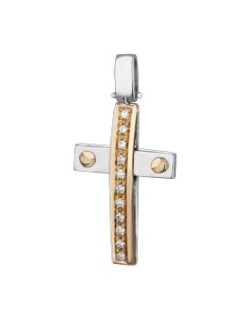 PENDENTE CROCE IN ORO BIANCO 18 K CON DIAMANTI NATURALI E VVS