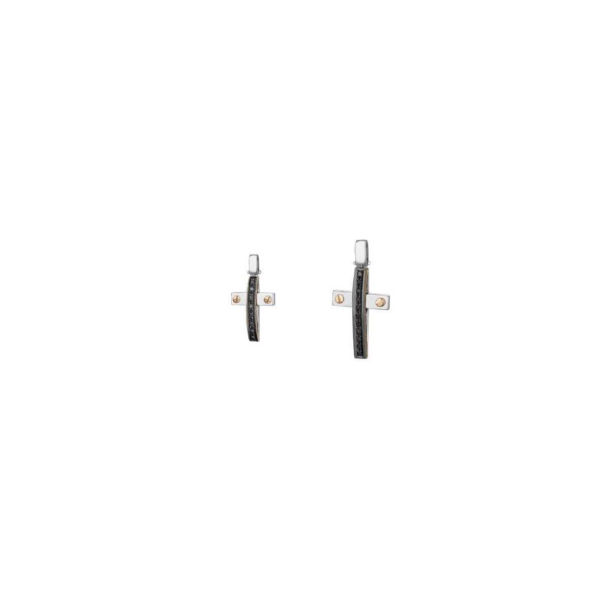 PENDENTE CROCE IN ORO BIANCO 18 K CON DIAMANTI NERI NATURALI