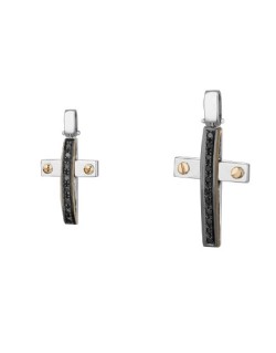 PENDENTE CROCE IN ORO BIANCO 18 K CON DIAMANTI NERI NATURALI
