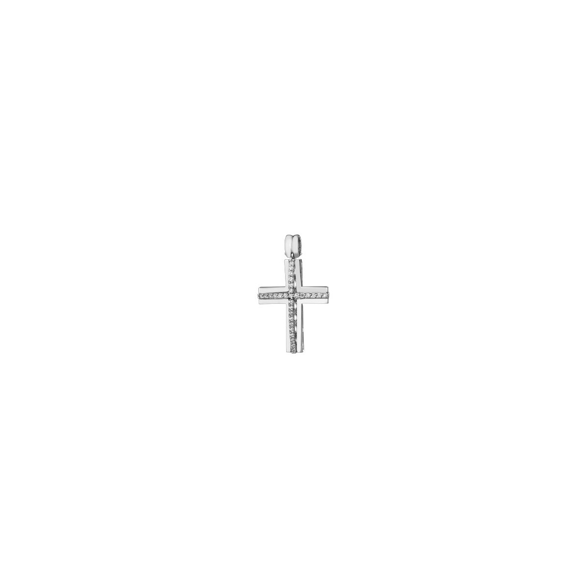 PENDENTE CROCE IN ORO BIANCO 18 K CON DIAMANTI NATURALI E VVS