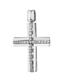 PENDENTE CROCE IN ORO BIANCO 18 K CON DIAMANTI NATURALI E VVS