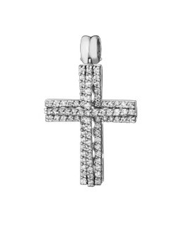 PENDENTE CROCE IN ORO BIANCO 18 K CON DIAMANTI NATURALI E VVS