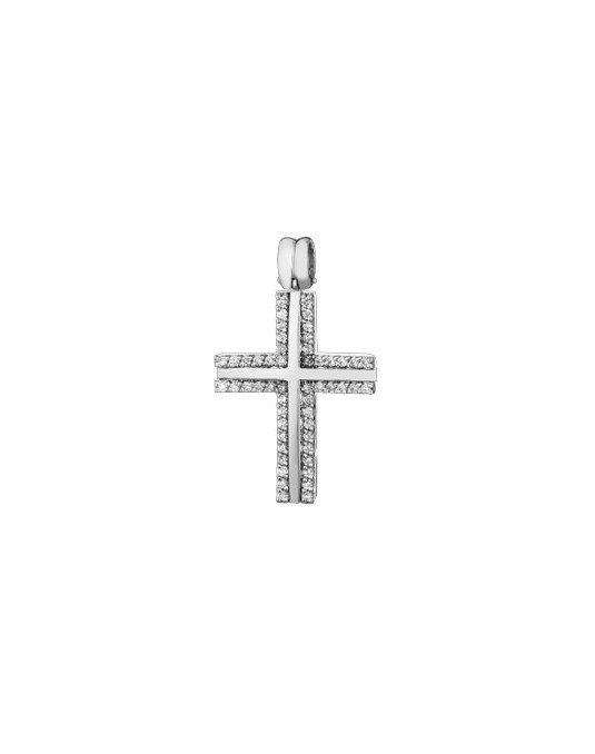 PENDENTE CROCE IN ORO BIANCO 18 K CON DIAMANTI NATURALI E VVS