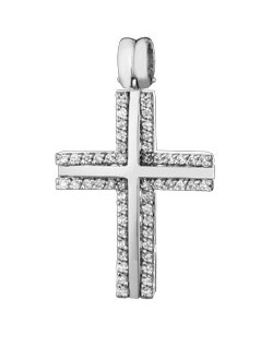 PENDENTE CROCE IN ORO BIANCO 18 K CON DIAMANTI NATURALI E VVS