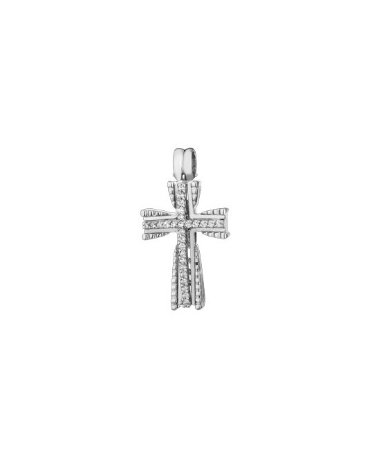 PENDENTE CROCE IN ORO BIANCO 18 K CON DIAMANTI NATURALI E VVS