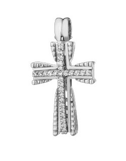 PENDENTE CROCE IN ORO BIANCO 18 K CON DIAMANTI NATURALI E VVS