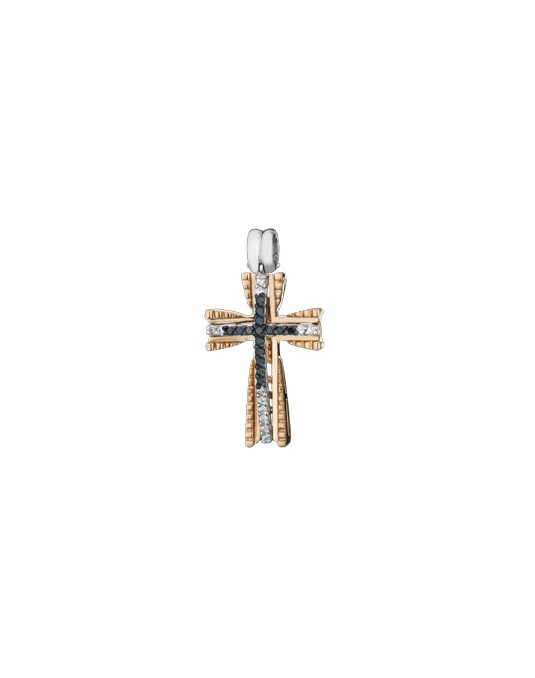PENDENTE CROCE IN ORO GIALLO 18 K CON DIAMANTI NATURALI E DIAMANTI NERI