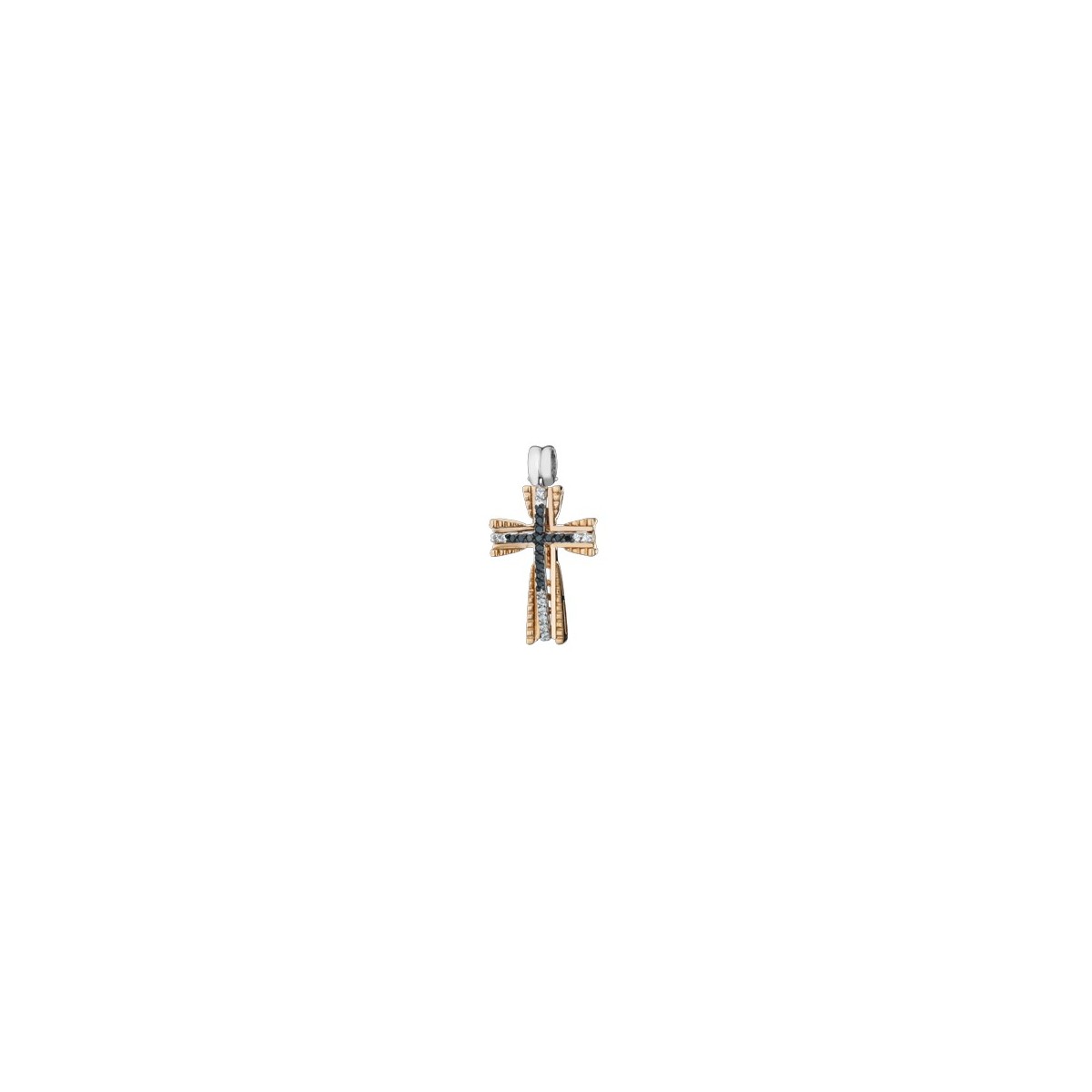 PENDENTE CROCE IN ORO GIALLO 18 K CON DIAMANTI NATURALI E DIAMANTI NERI