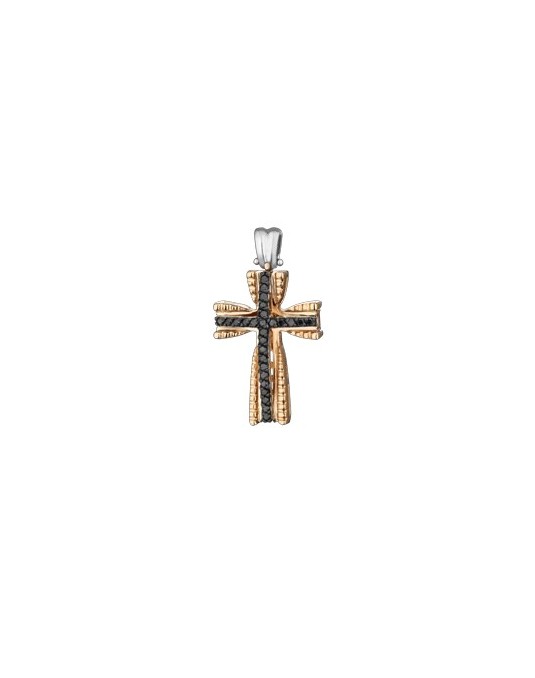 PENDENTE CROCE IN ORO GIALLO 18 K CON DIAMANTI NERI NATURALI