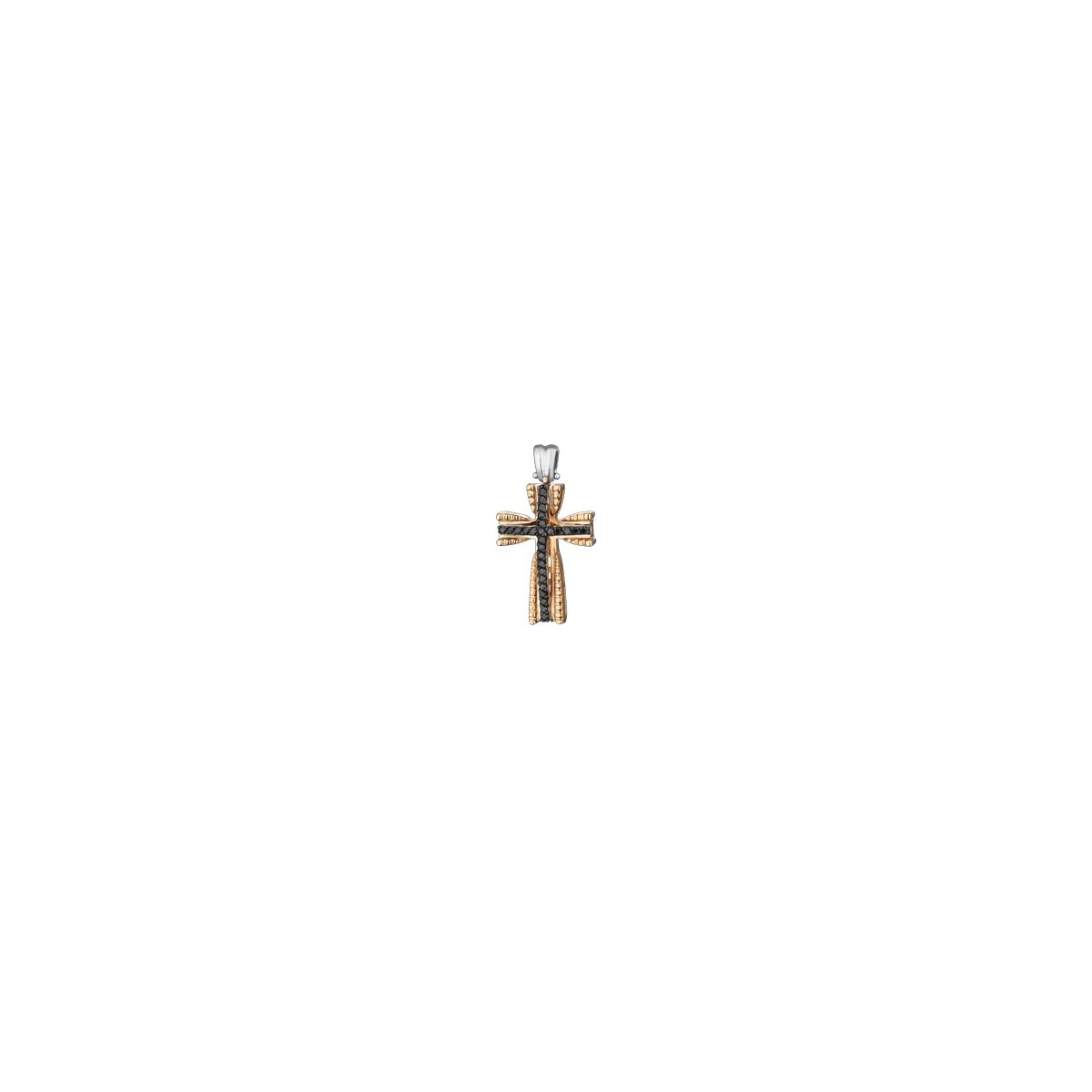 PENDENTE CROCE IN ORO GIALLO 18 K CON DIAMANTI NERI NATURALI