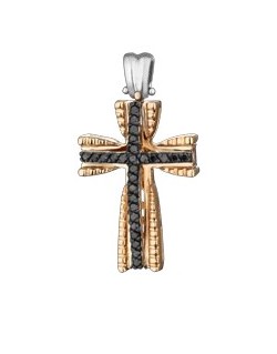 PENDENTE CROCE IN ORO GIALLO 18 K CON DIAMANTI NERI NATURALI