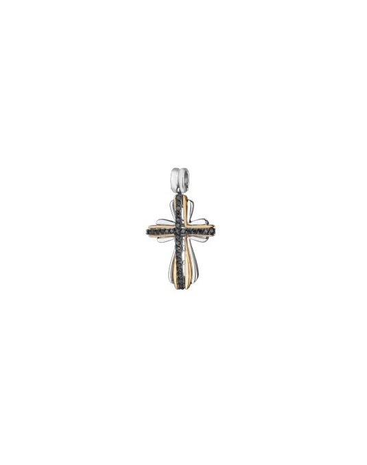 PENDENTE CROCE IN ORO BIANCO 18 K CON DIAMANTI NATURALI E DIAMANTI NERI