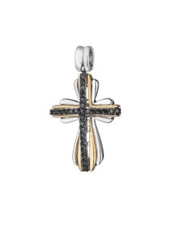PENDENTE CROCE IN ORO BIANCO 18 K CON DIAMANTI NATURALI E DIAMANTI NERI