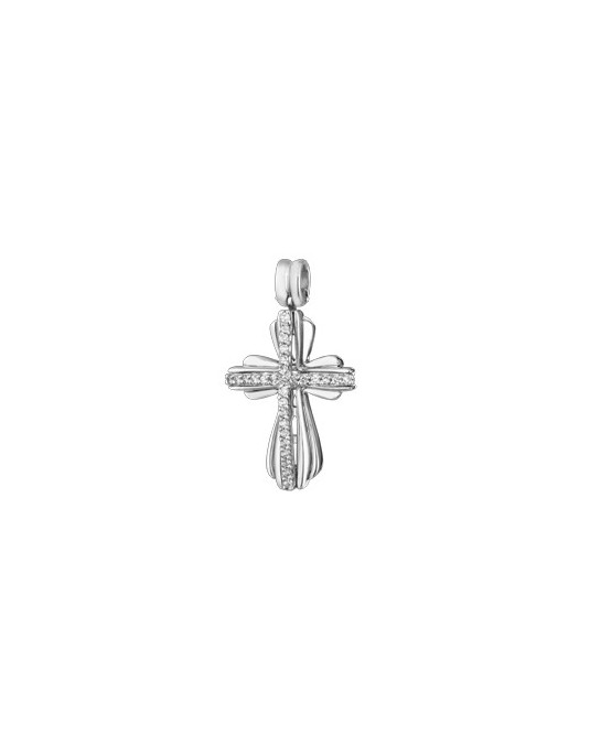 PENDENTE CROCE IN ORO BIANCO 18 K CON DIAMANTI NATURALI E VVS