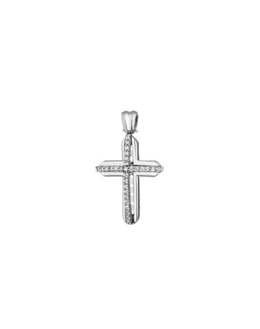 PENDENTE CROCE IN ORO BIANCO 18 K CON DIAMANTI NATURALI E VVS