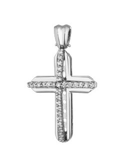 PENDENTE CROCE IN ORO BIANCO 18 K CON DIAMANTI NATURALI E VVS
