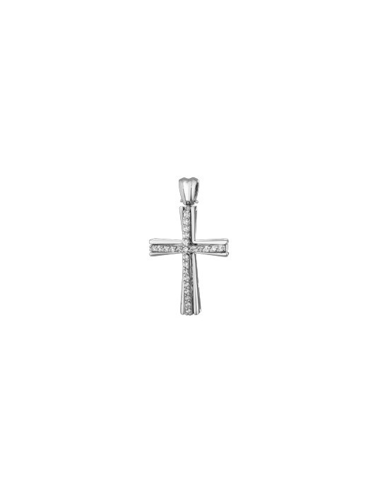 PENDENTE CROCE IN ORO BIANCO 18 K CON DIAMANTI NATURALI E VVS