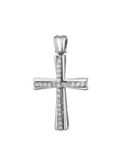 PENDENTE CROCE IN ORO BIANCO 18 K CON DIAMANTI NATURALI E VVS