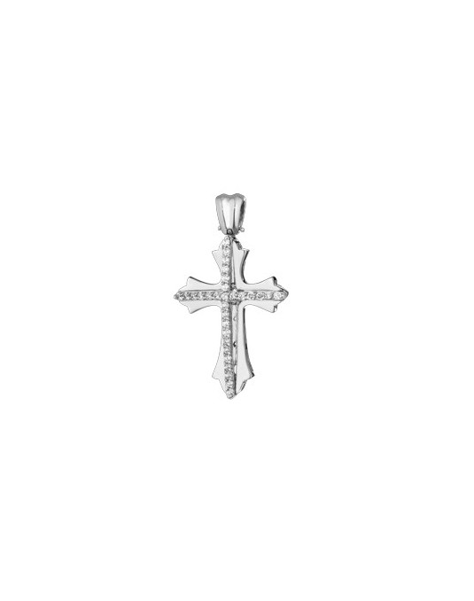 PENDENTE CROCE IN ORO BIANCO 18 K CON DIAMANTI NATURALI E VVS