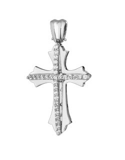PENDENTE CROCE IN ORO BIANCO 18 K CON DIAMANTI NATURALI E VVS
