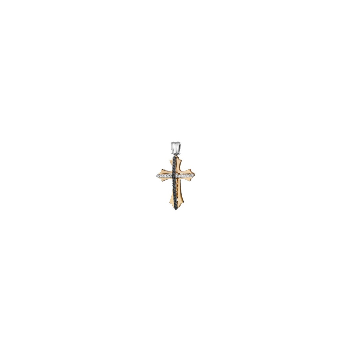 PENDENTE CROCE IN ORO GIALLO 18 K CON DIAMANTI NATURALI E DIAMANTI NERI