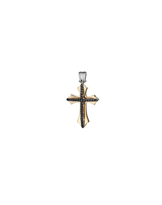 PENDENTE CROCE IN ORO GIALLO 18 K CON DIAMANTI NERI NATURALI