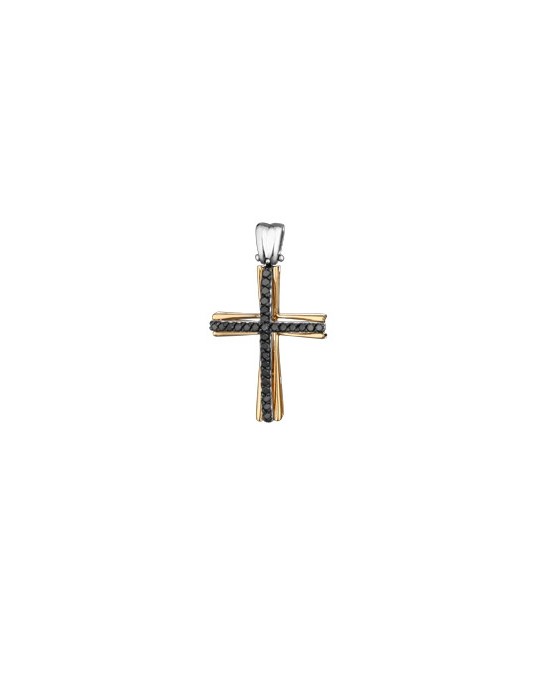 PENDENTE CROCE IN ORO GIALLO 18 K CON DIAMANTI NERI NATURALI